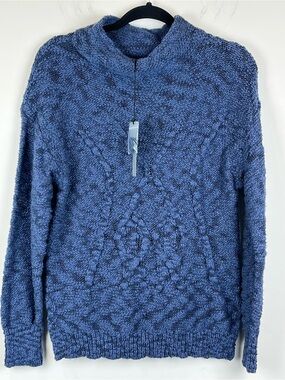 NWT Michael Stars Marled Chunky Cable Knit Pullover Sweater Blue Size Small